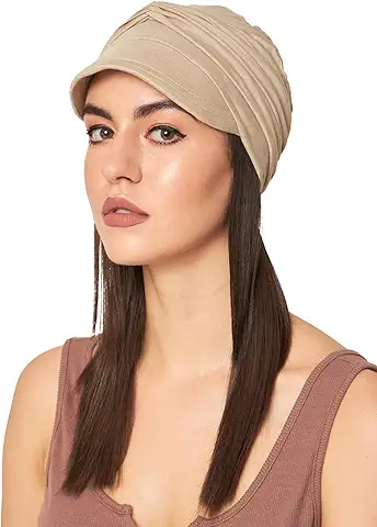 Beige Pleated Brim Cap